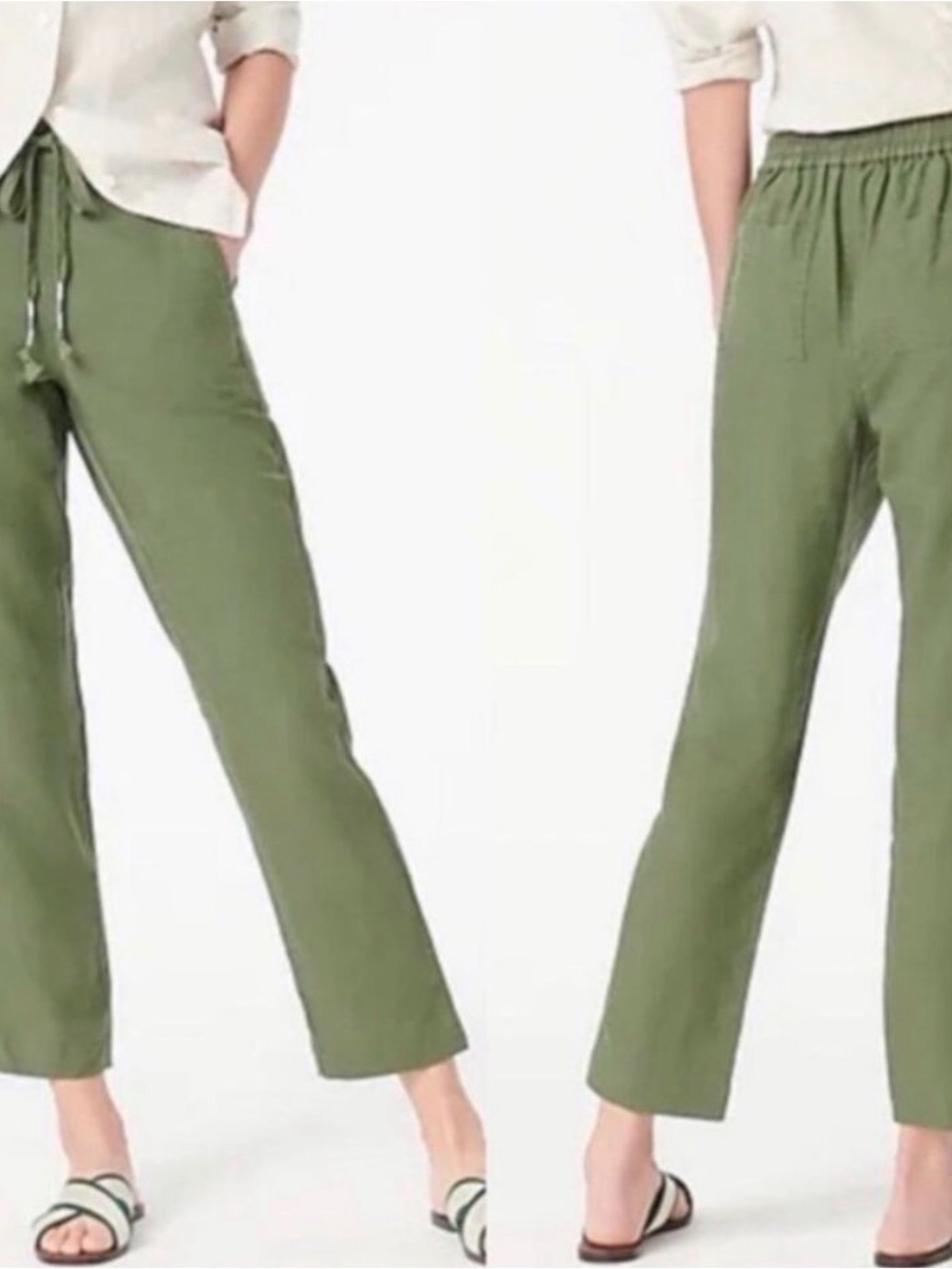 J. Crew Olive Drawstring Cropped Linen-Blend Pants